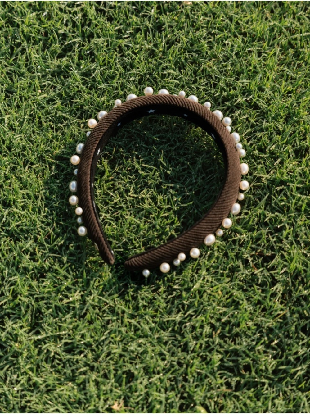 Living Fully Co. Pearl Headband in Brown Corduroy